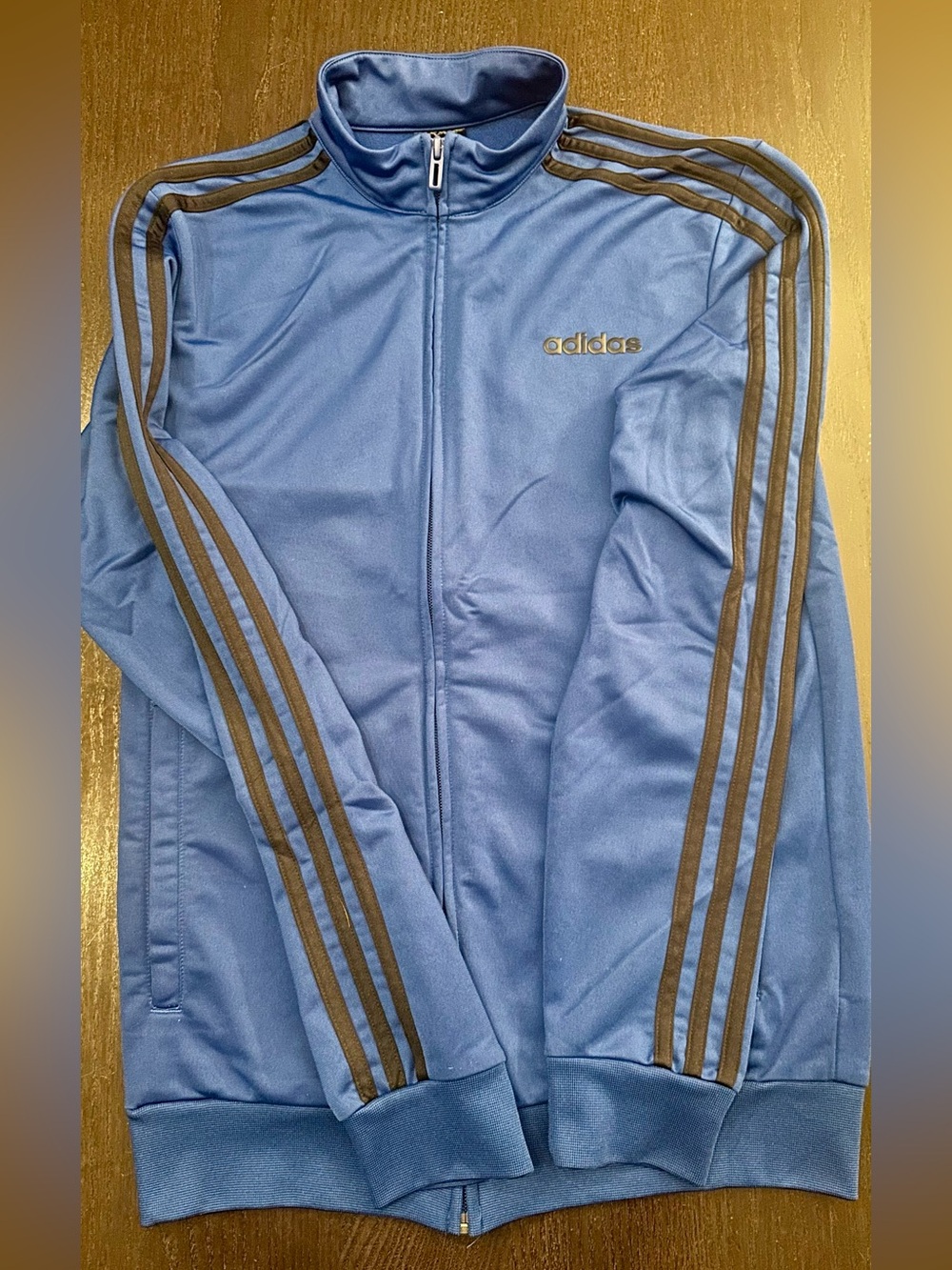 adidas Light Blue Track Jacket with Dark Gray Stripes. Sz S.